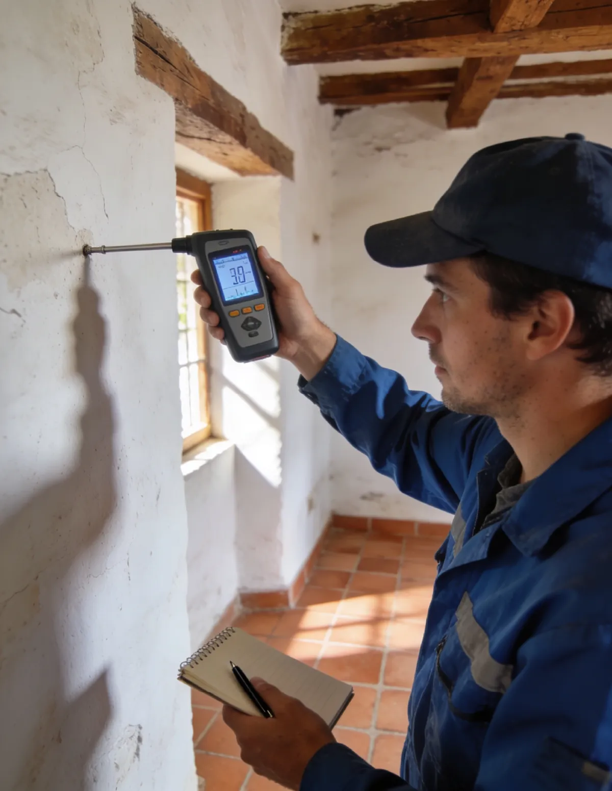 Técnico HUMIX Aragón revisando un caso de humedad